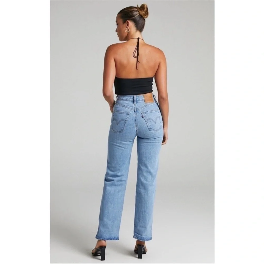 Levis Premium Womens Ribcage Straight Denim Jeans Blue High Waist Straight sz 25